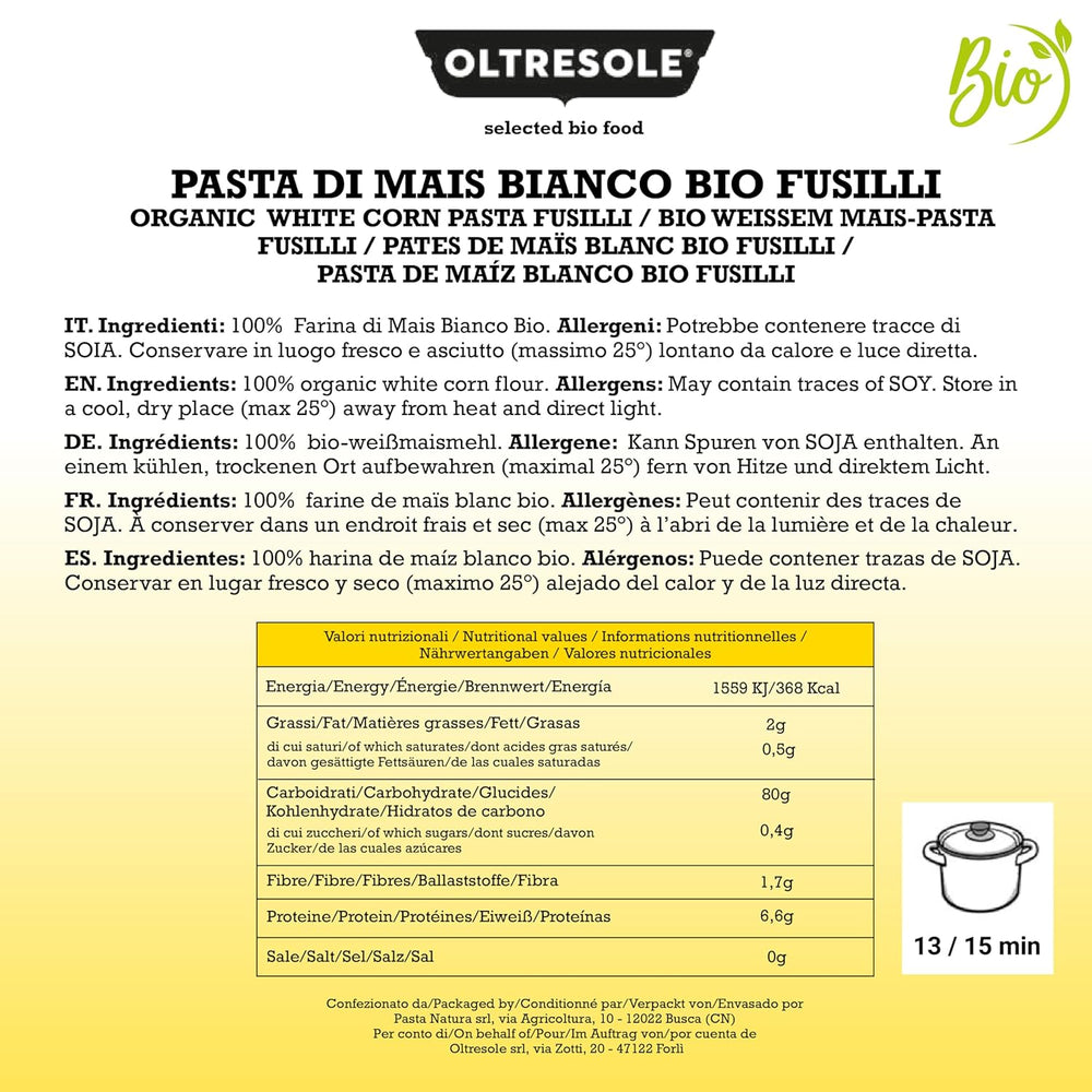 - Weiße Maisnudeln aus italienische Bio-Mais, sans gluten, Fusilli-Format - glutenfreie Nudeln, 100% Bio-Weißmehl, vegan, Packung mit 3 Packungen à 350 g