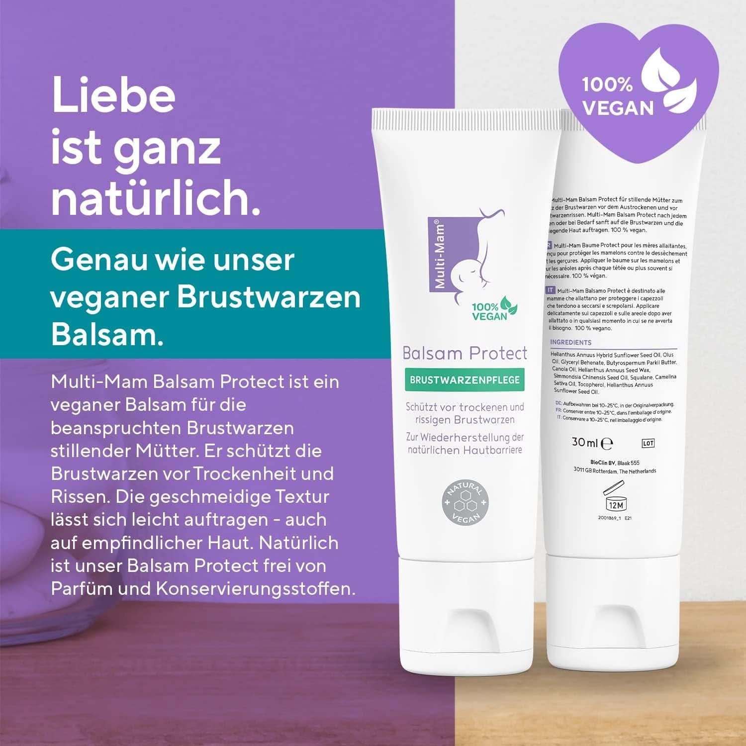 Multi-Mam Balsam Protect Beruhigt Und Schützt Trockene Und Rissige Brustwarzen Während Und Vor Der Stillzeit, Brustwarzencreme Stillen, Tube 30 Ml Accessoires Alimentation et Allaitement Bebe Naty Shop