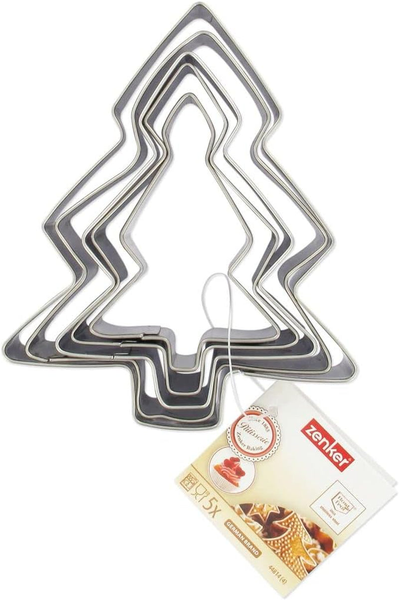 Zenker 44814 Lot de 5 Emporte-pièces Sapin de Noël, Emporte-pièces Sapin de Noël, Emporte-pièce, Acier Inoxydable, Argent, 11 x 9,5 cm