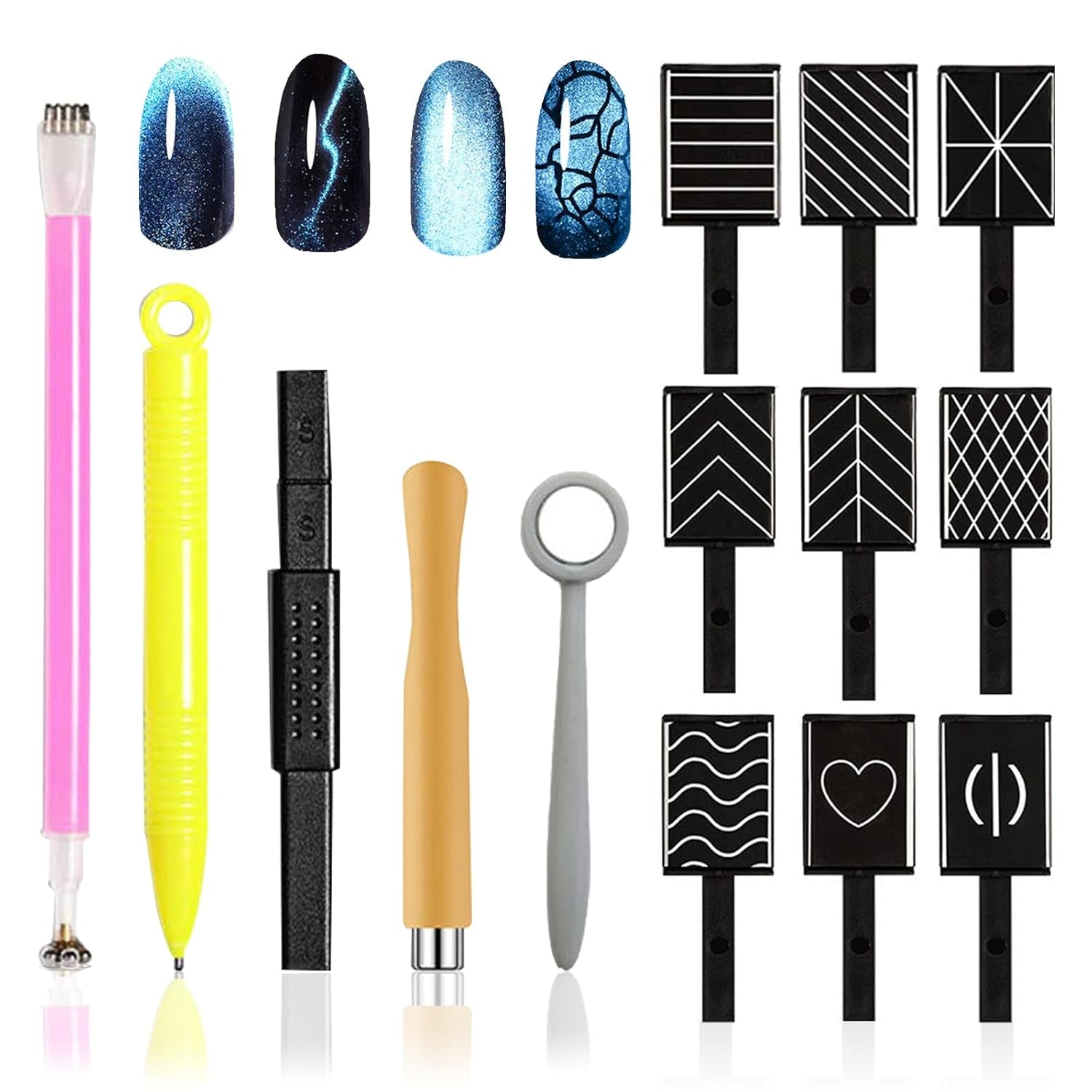 14 pièces Nail Art Werkzeug Magnetstift DIY Magic 3D Magnet Stick Set Application avec Cat Eye Gel Pulver ou Nagelac - Stylo magnétique pour les yeux pour un effet magique idéal