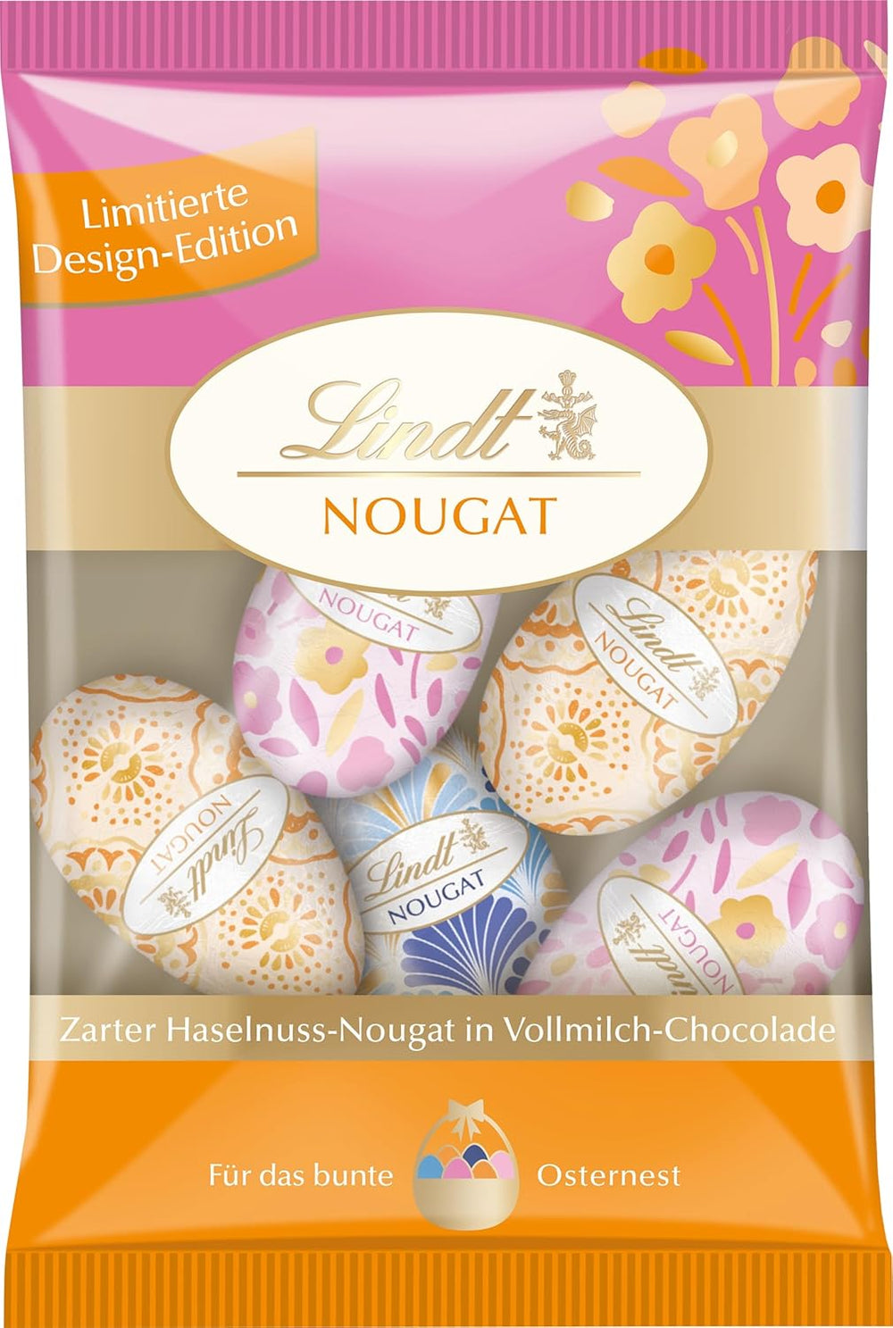 Œufs au nougat au chocolat, édition décorative au chocolat Lindt, or | 90g | 5 délicats œufs en chocolat au nougat et aux noisettes en chocolat au lait alpin | Chocolat de Pâques | Cadeau chocolat