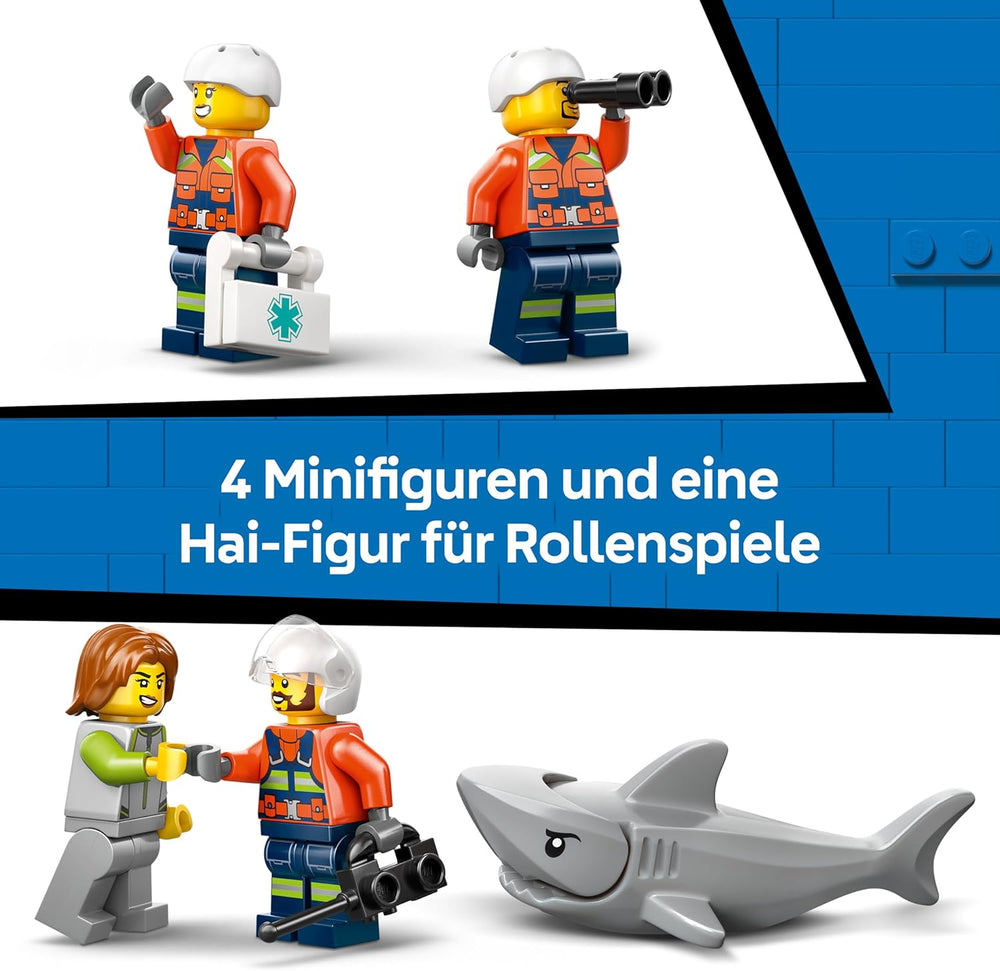 LEGO City Hubschrauber der Küstenwache - Spielzeug Einsatzfahrzeug - Modellbau mit Schiebetüren, Winche, 4 Minifiguren und Hai Figur - Geburtstagschenken für Jungen ab 7 Jahren - 60503