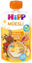 HiPP Müesli Pfirsich Banane in Apfel mit Joghurt, Quetschie ab 1 Jahr, (6 x 120g)