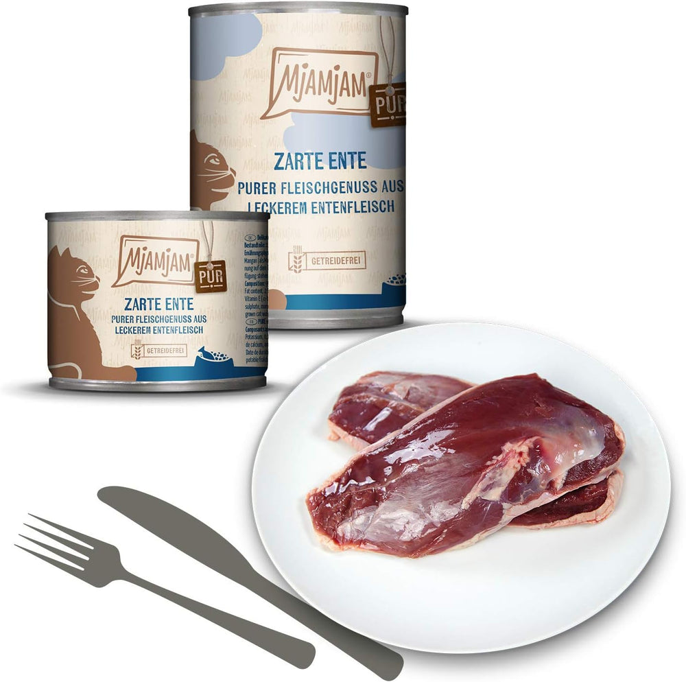 MjAMjAM - Hrană umedă premium pentru pisici - Pachet Mix V - Plăcere pură cu carne, pachet de 6 (6 x 400 g), fără cereale cu extra carne