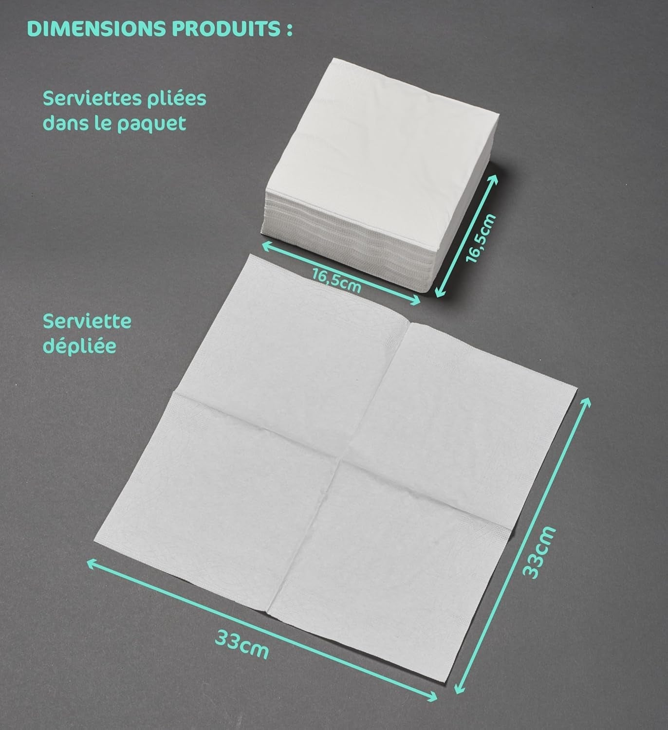 ARTS DE LA TABLE 100 Serviettes en coton, 2 épaisseurs, 33 x 33 cm, Blanc (Lot de 4)