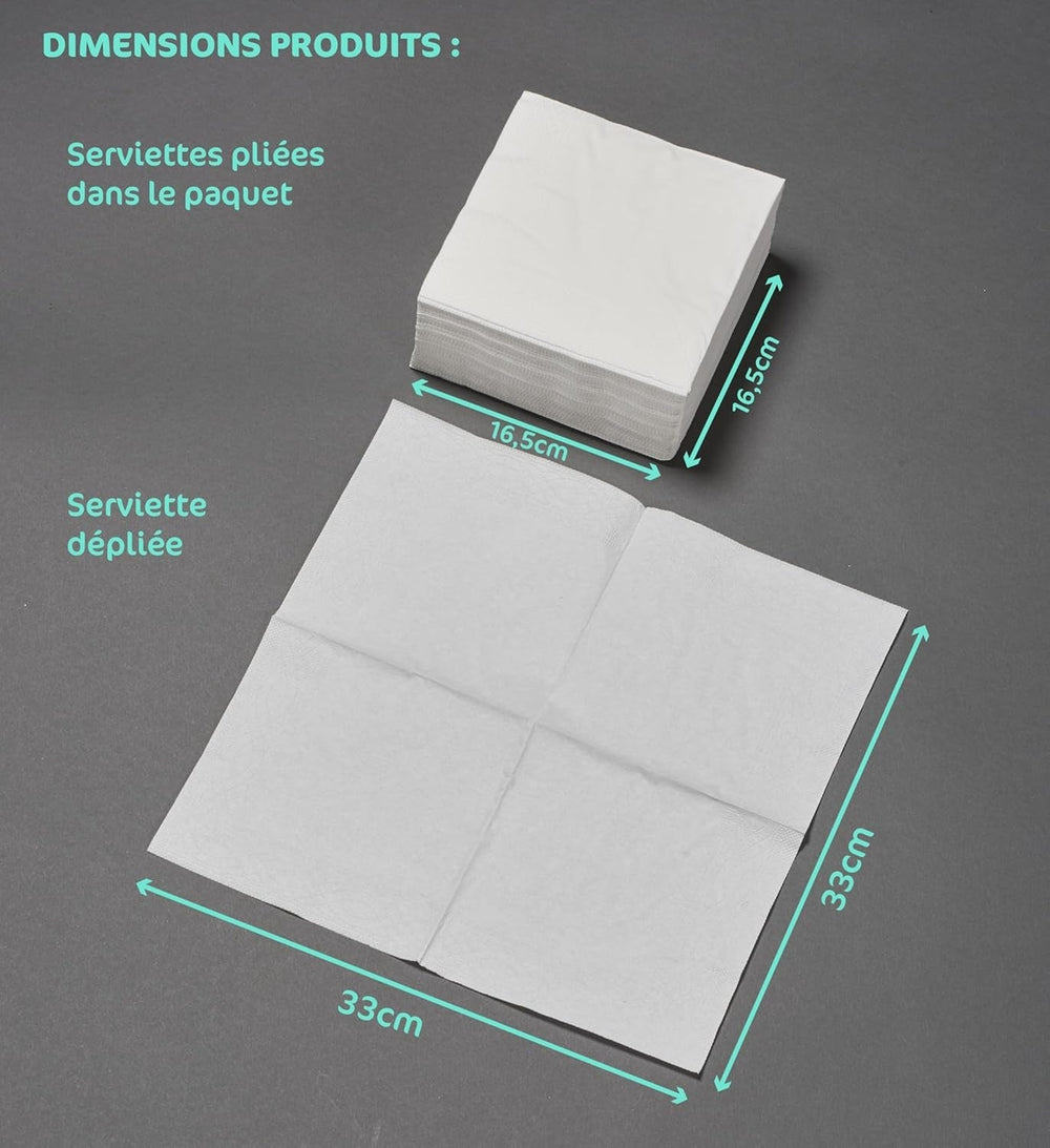 ARTS DE LA TABLE 100 Serviettes en coton, 2 épaisseurs, 33 x 33 cm, Blanc (Lot de 4)