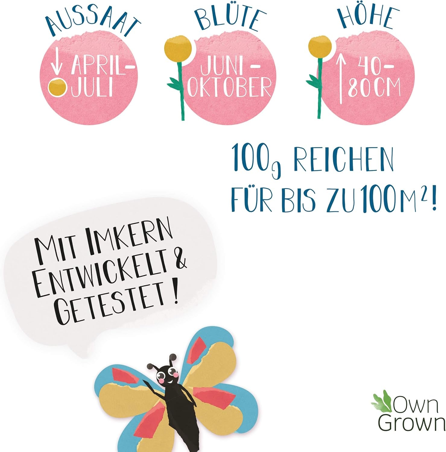 Mélange de fleurs Butterfly Meeting : 100 g de graines de fleurs de papillon de qualité supérieure – Graines d'abeilles respectueuses des insectes, graines de fleurs vivaces et annuelles pour les prairies – Graines de fleurs sauvages de OwnGrown