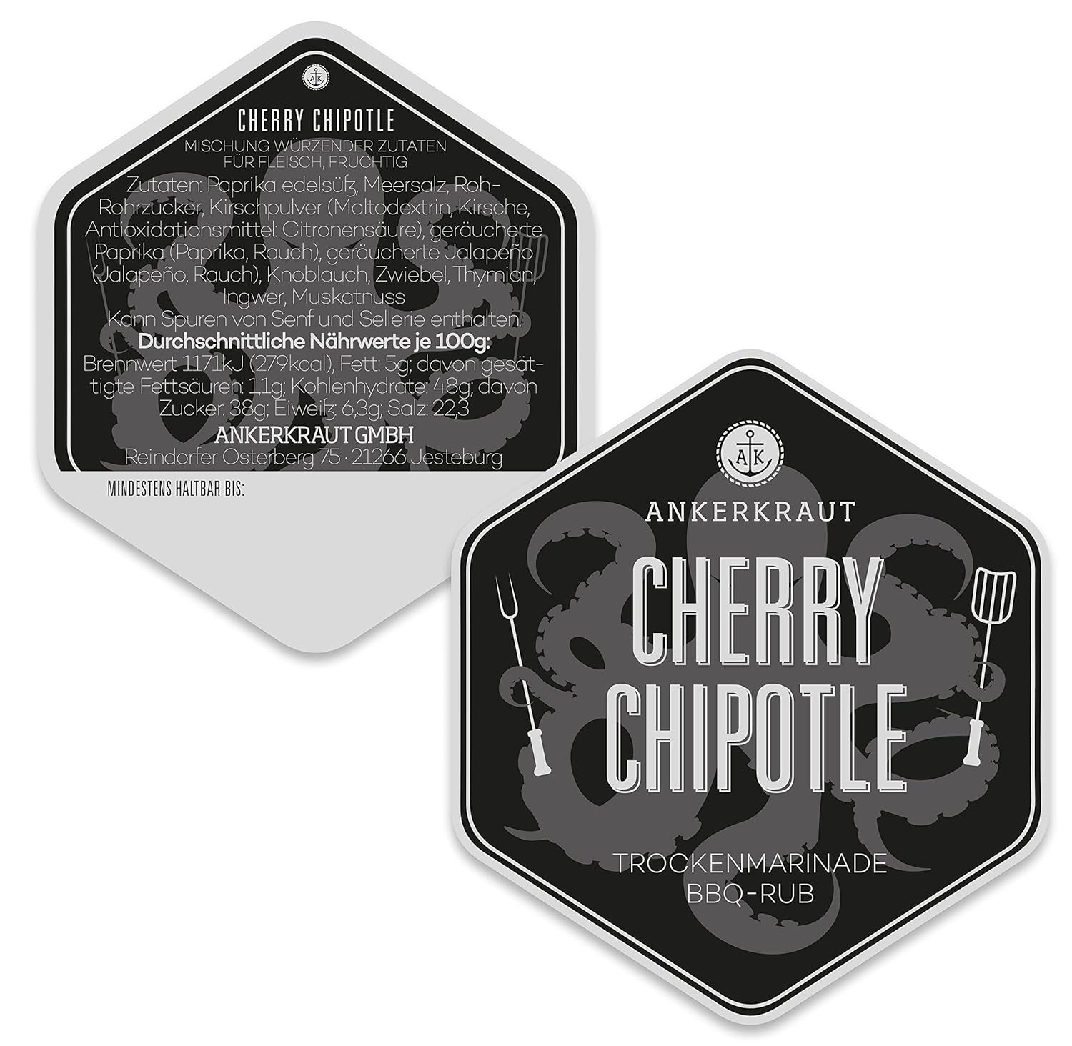 Ankerkraut Cherry Chipotle BBQ Rub, Rub Gewürzmischung für Couenne, Schwein, Ailes de Poulet et Porc Effiloché, 220g en Streuer