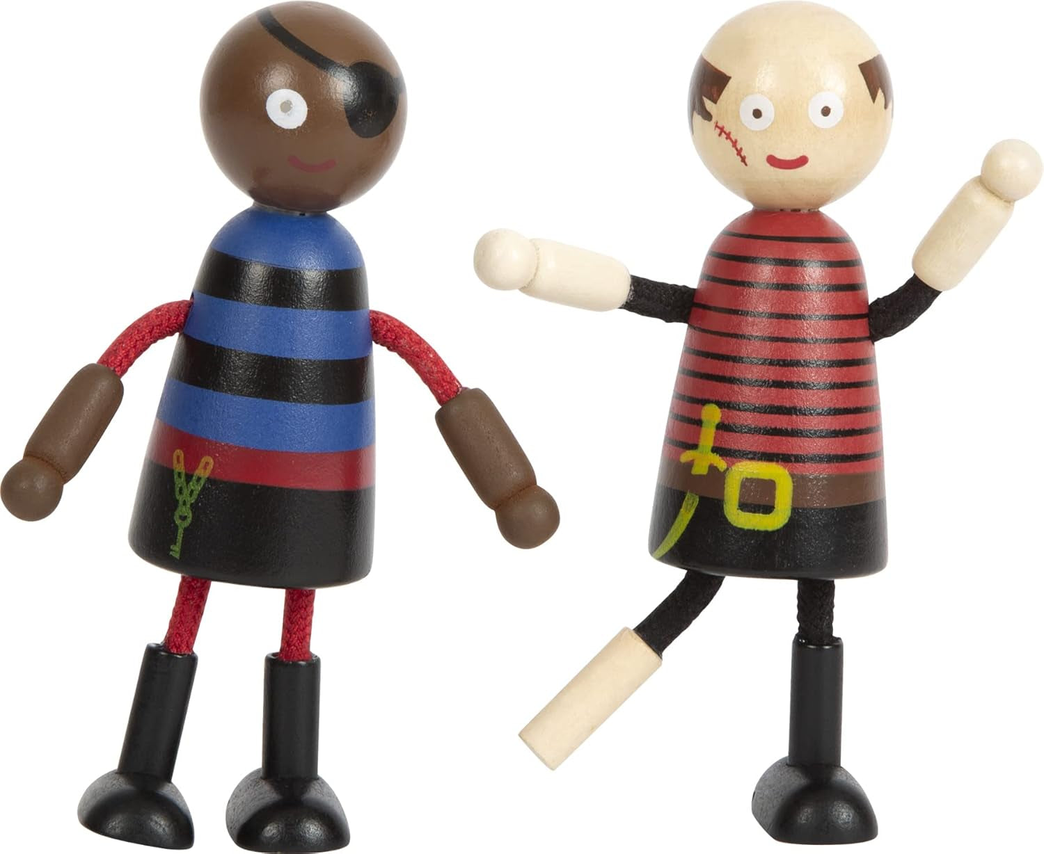 Poupées pirates en bois flexibles Small Foot, 5 pirates et 1 singe, détaillées et flexibles, à partir de 3 ans, 12412