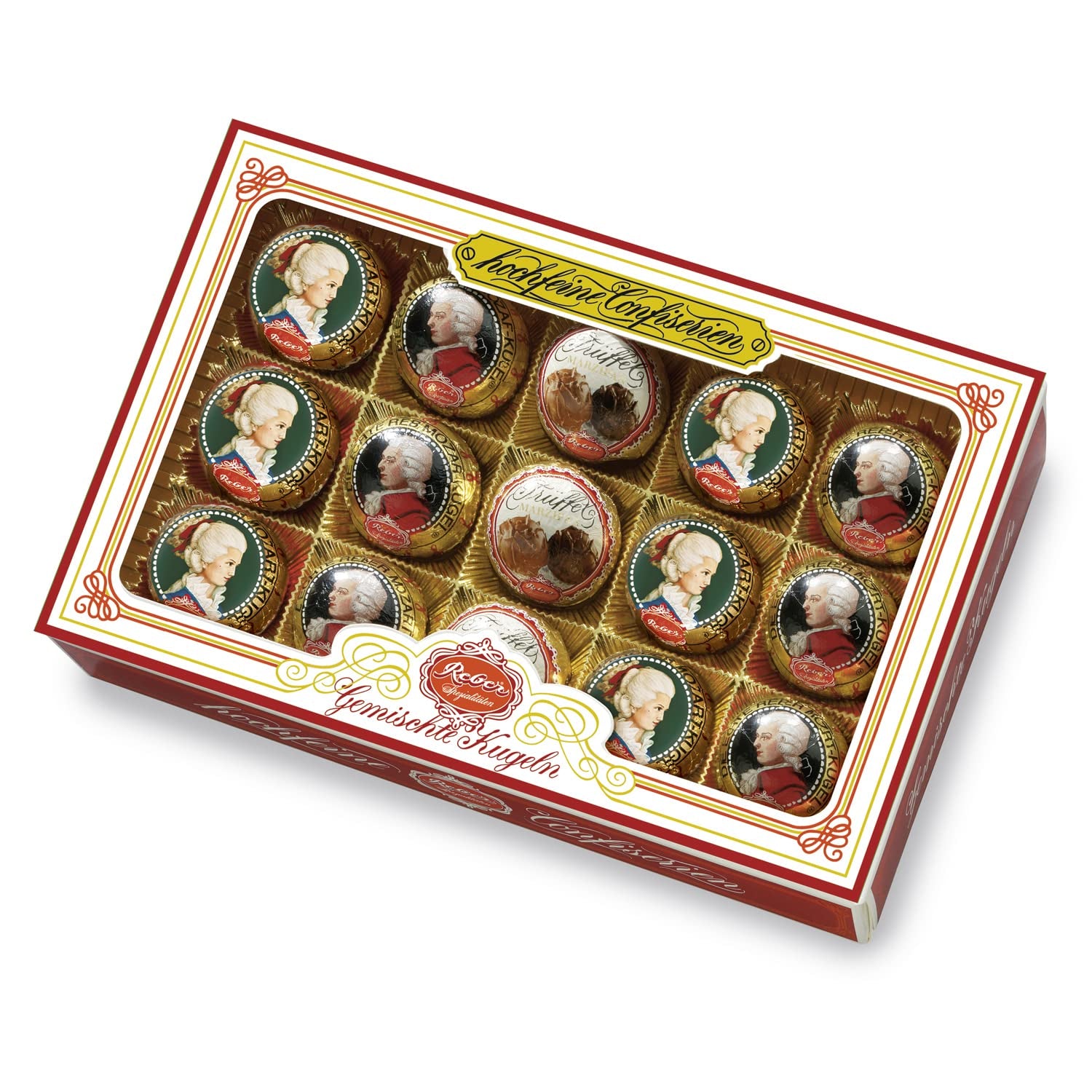 Boules Reber Mozart au chocolat noir, pack de 6 avec pâte d'amande et nougat, vegan - 1 x 120 g