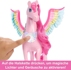 Barbie A Hidden Magic Pegasus - jouet interactif avec lumières et sons, 10 accessoires, ailes arc-en-ciel, pour enfants à partir de 3 ans, HLC41 Naty Shop Dolls