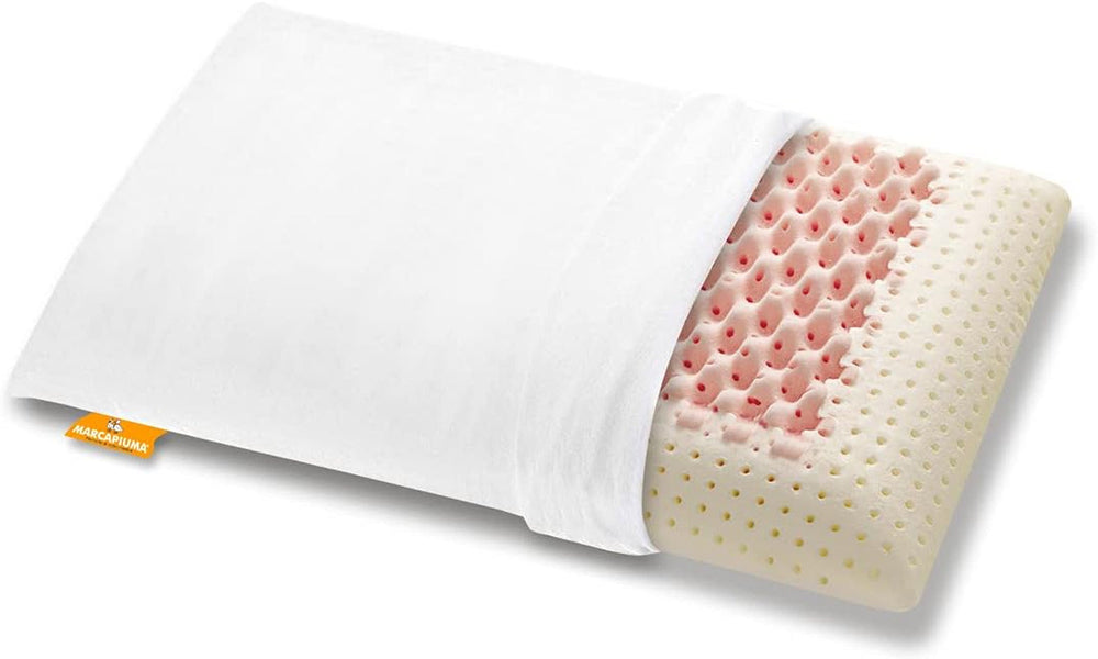 Marcapiuma - Paire d'oreillers cervicales à mémoire de forme - Miss & Mister - Partie ultra respirante - Housse 100% coton - Orthopédique - Oreiller Visco Mousse Mémoire - PRODUIT MÉDICAL - Fabriqué en Italie Oreillers standards Naty Shop