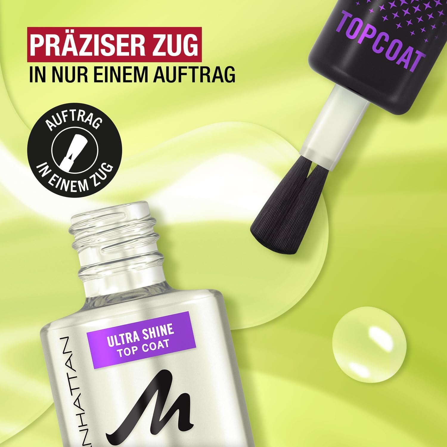 Manhattan Nail Top Coat Ultra Shine, top coat transparent au fini brillant pour une manucure longue durée, 12 ml