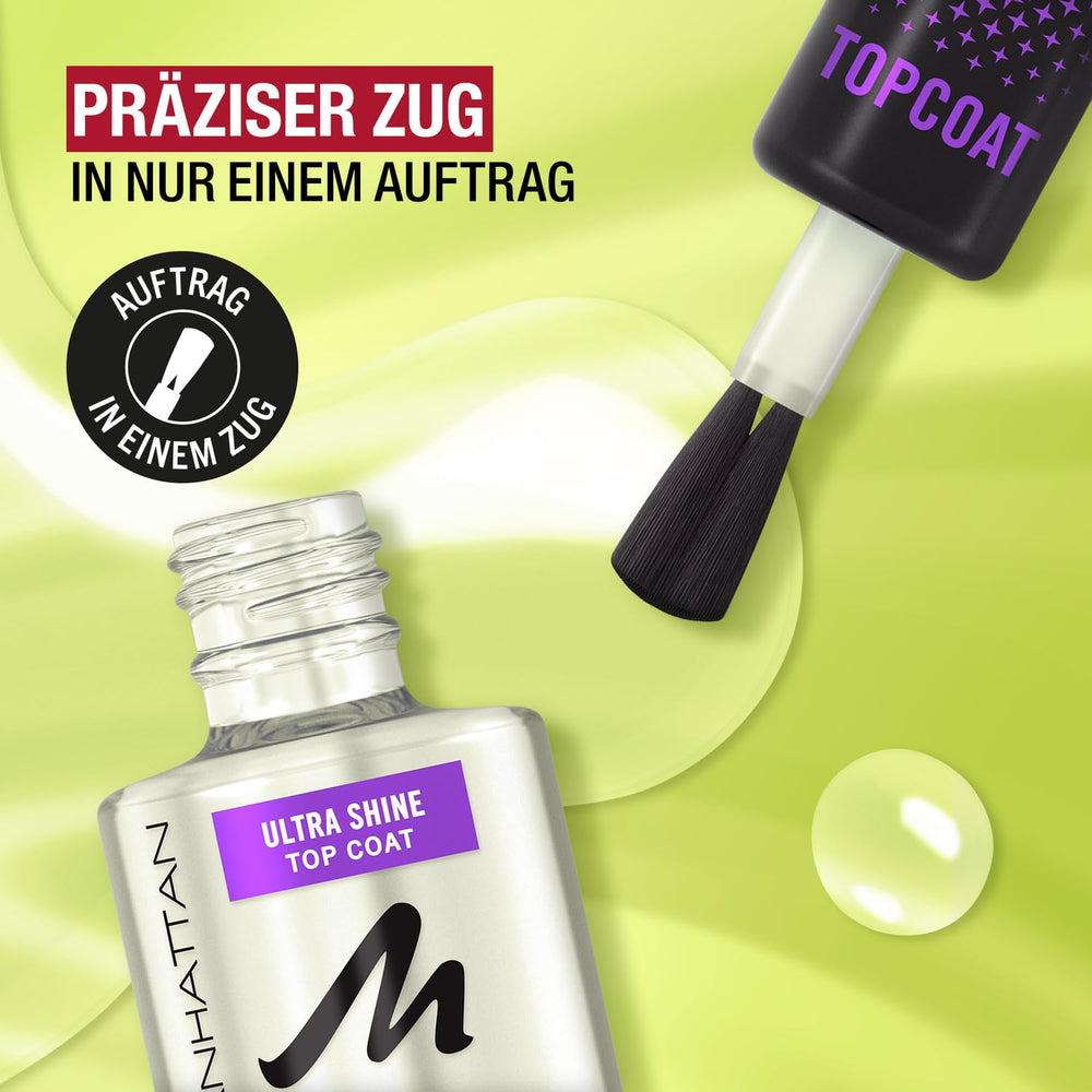 Manhattan Nail Top Coat Ultra Shine, top coat transparent au fini brillant pour une manucure longue durée, 12 ml
