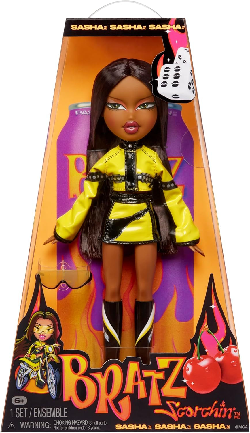 Bratz Scorchin' Sasha - Enthält 1 Modepuppe mit Outfit und Zubehör, Motorsport-Inspirierte Puppen, Niedliches Spielzeug für Mädchen