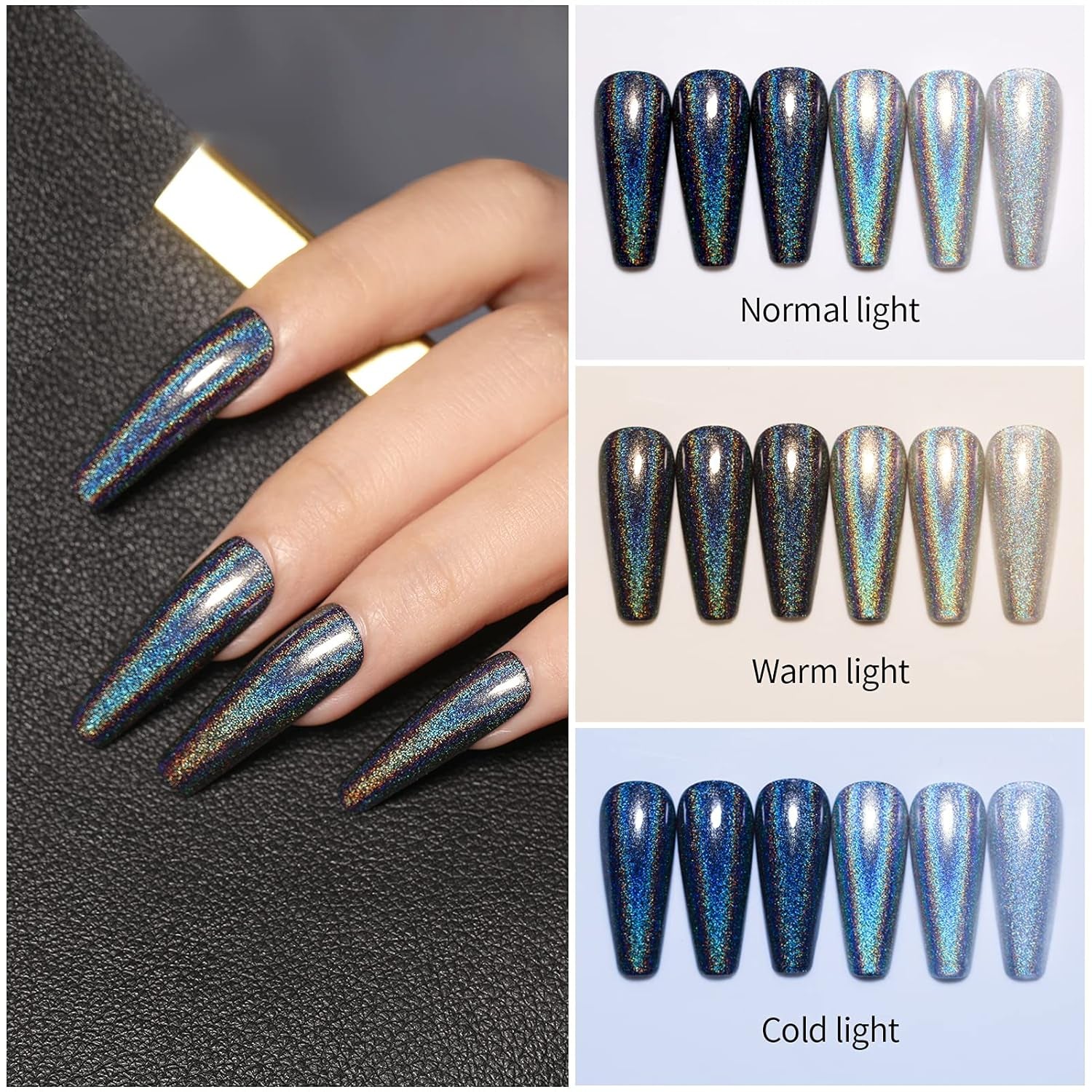 Vernis à ongles à paillettes Born Pretty, vernis à ongles noir brillant à paillettes arc-en-ciel Super Shine