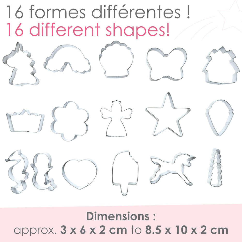 ScrapCooking - Lot de 16 emporte-pièces Licorne - Emporte-pièces - 16 pièces - Arc-en-ciel, Fée, Sirène, Couronne, Fleur - Moule à pâtisserie - Emporte-pièces en acier inoxydable - 2027