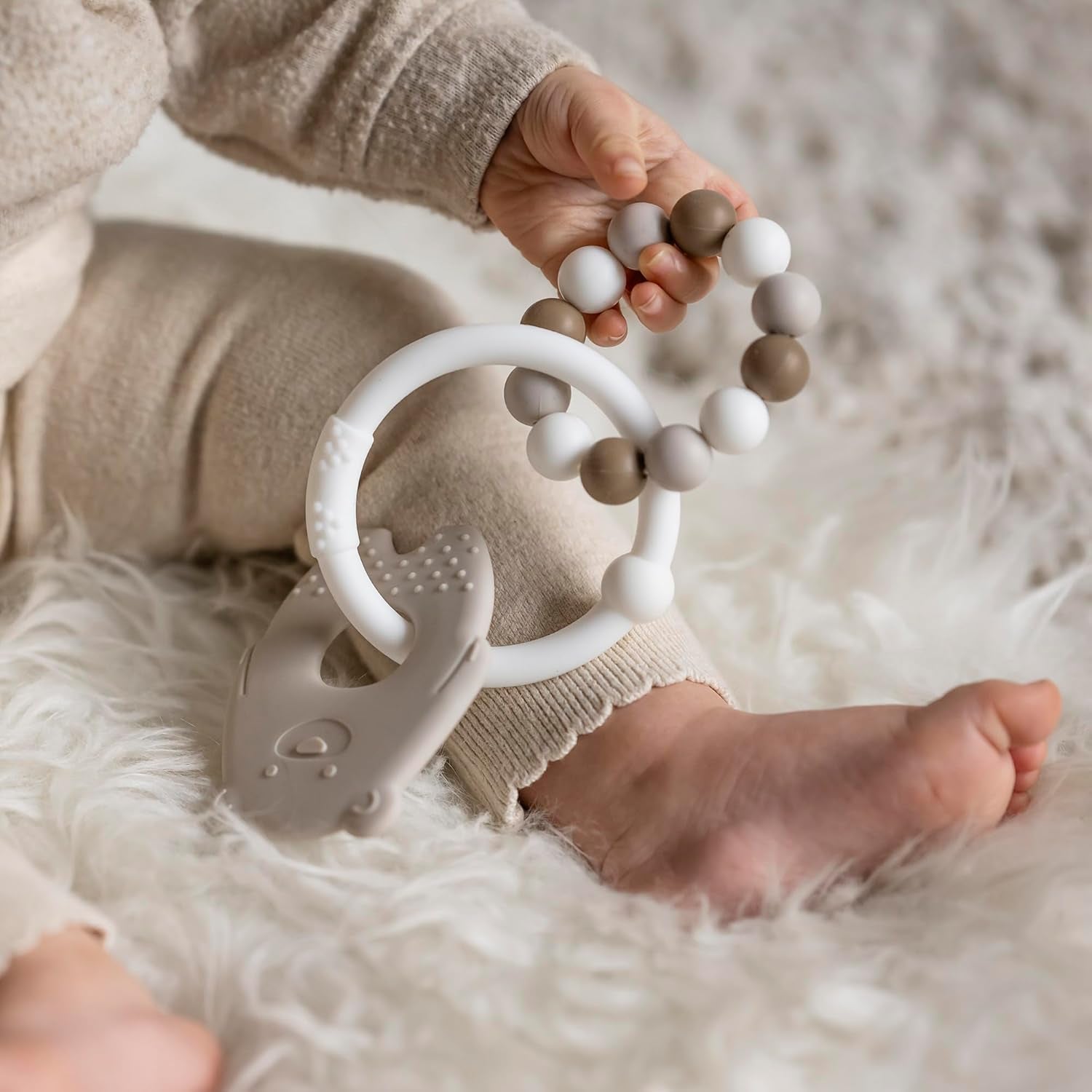 Nattou Anneau de dentition en silicone Ours en peluche Sans BPA Env. 13 cm, silicone, couleurs argile