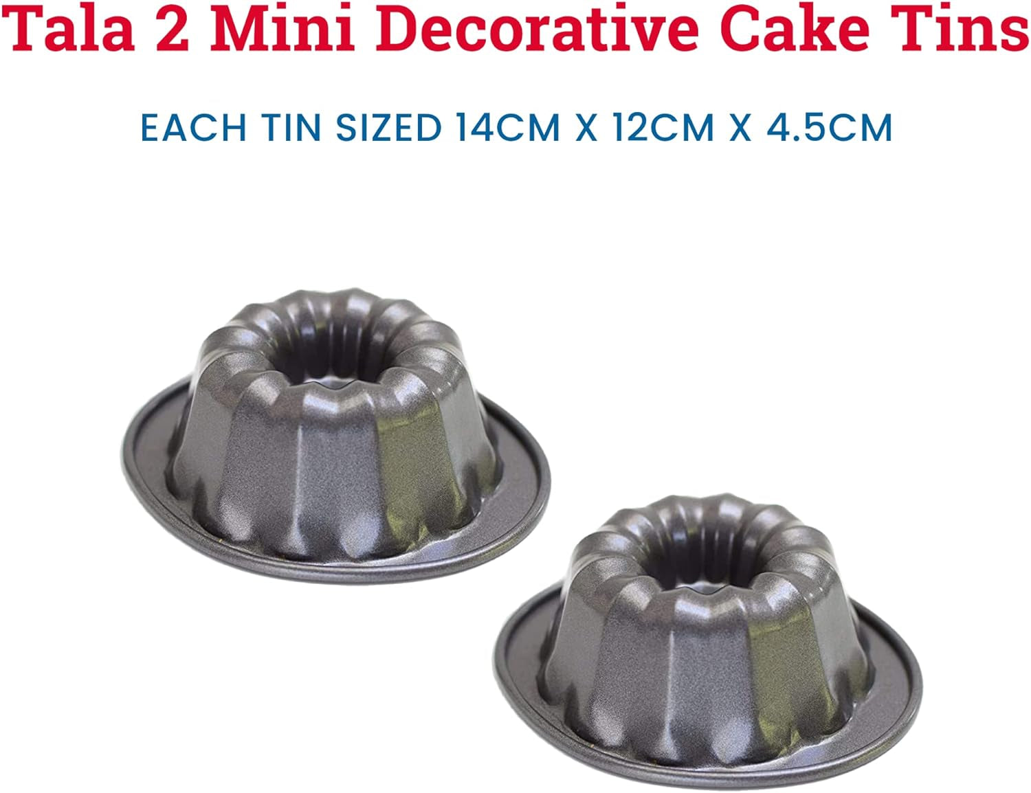 Tala Mini-Kuchenformen, Dekorativ, Antihaftend, Gugelhupf-Form, Gleichmäßige Hitzeverteilung, Gerillte Form, Karbonstahl, Breite, Flache Griffe, Spülmaschinen Und Gefrierschrankfest, 2 Stück Moules et plaques à pâtisserie Naty Shop