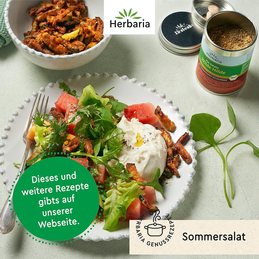 Herbaria Wilde Hilde bio 100g M-Dose-fertige Bio-Gewürzmischung - Saladewürz für ausgefeilte Salade - with erlesenen Ingredient - in nachhaltiger Aromaschutz-Dose