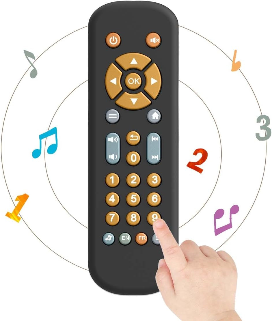 Jouet télécommandé pour bébé avec lumière et musique, anneau de dentition en silicone souple, joli tapis d'éveil, jeu musical télécommandé réaliste en 3 langues, jouet éducatif précoce à partir de 6 mois
