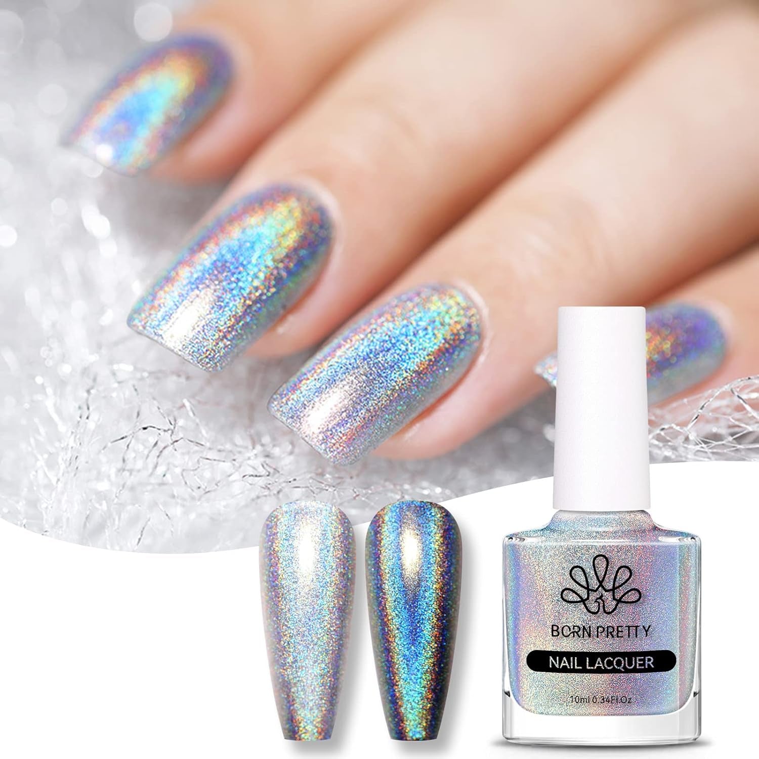 Vernis à ongles à paillettes Born Pretty, vernis à ongles noir brillant à paillettes arc-en-ciel Super Shine
