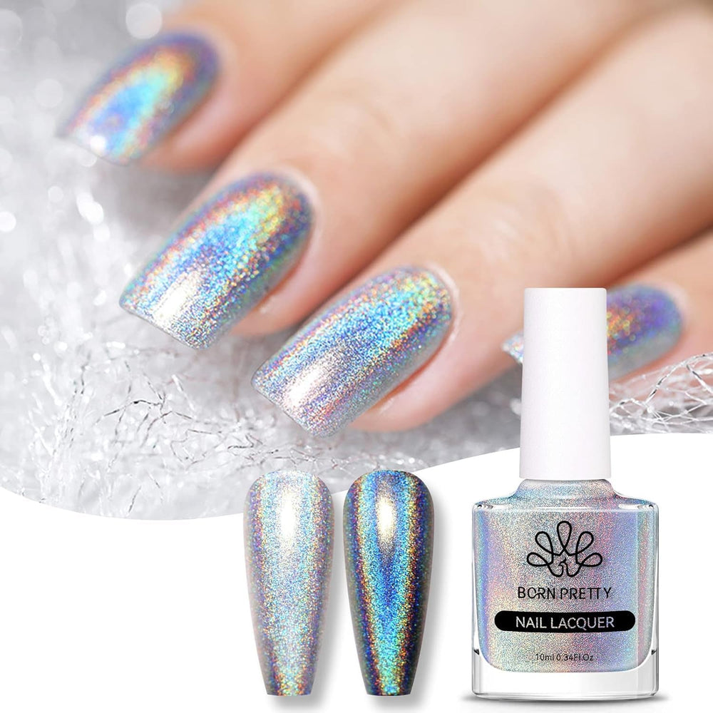 Vernis à ongles à paillettes Born Pretty, vernis à ongles noir brillant à paillettes arc-en-ciel Super Shine
