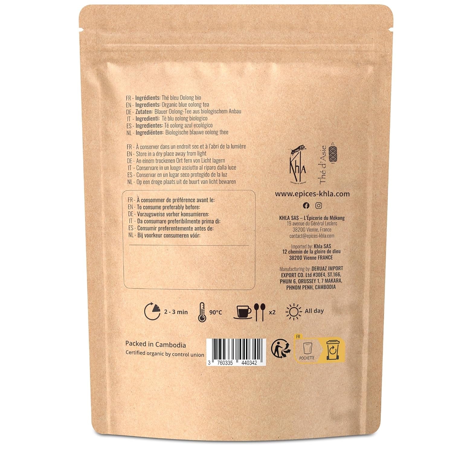 Khla - Thé Oolong Bio 100 G - Thé Bleu - Thé Naturel en Vrac - Thé Asiatique Biologique - En Vrac et Coupé - Tisane et Infusé - Origine Chine