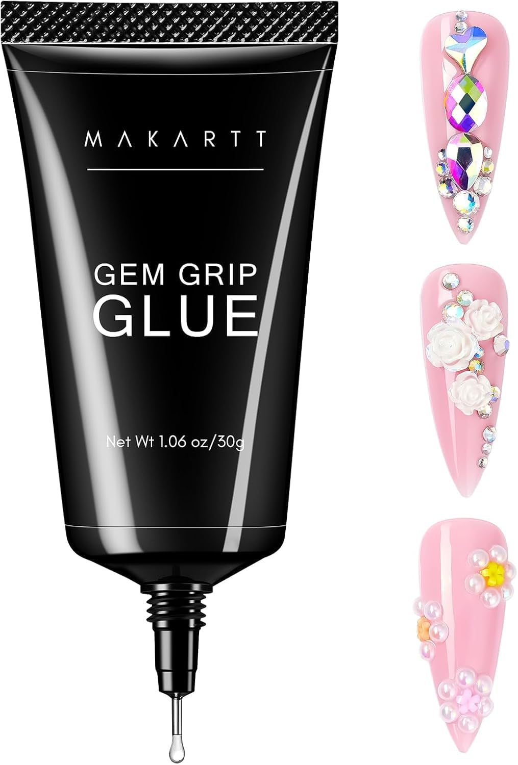 Gel adeziv pentru strasuri Makartt - Set de adeziv UV pentru unghii 15ml cu brelocuri roz pentru unghii, bijuterii pentru unghii în formă de inimă și cerc și accesorii pentru designul unghiilor, pentru manichiură acasă, cadou de Ziua Îndrăgostiților