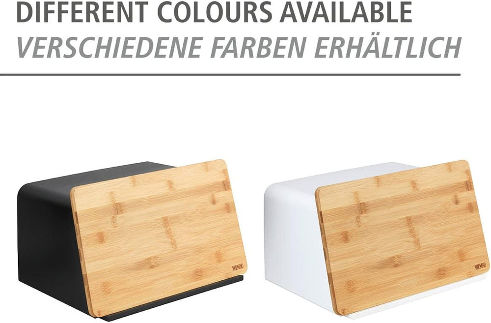 WENKO Corbeille à Pain Kubo avec Planche en Bambou, Rangement à Pain Polyvalent avec Couvercle et Planche à Découper en Bambou Intégrée, Boîte de Conservation des Aliments, Rangement du Pain Durable, 35 x 20,5 x 26 cm, Noir/Naturel Naty Shop