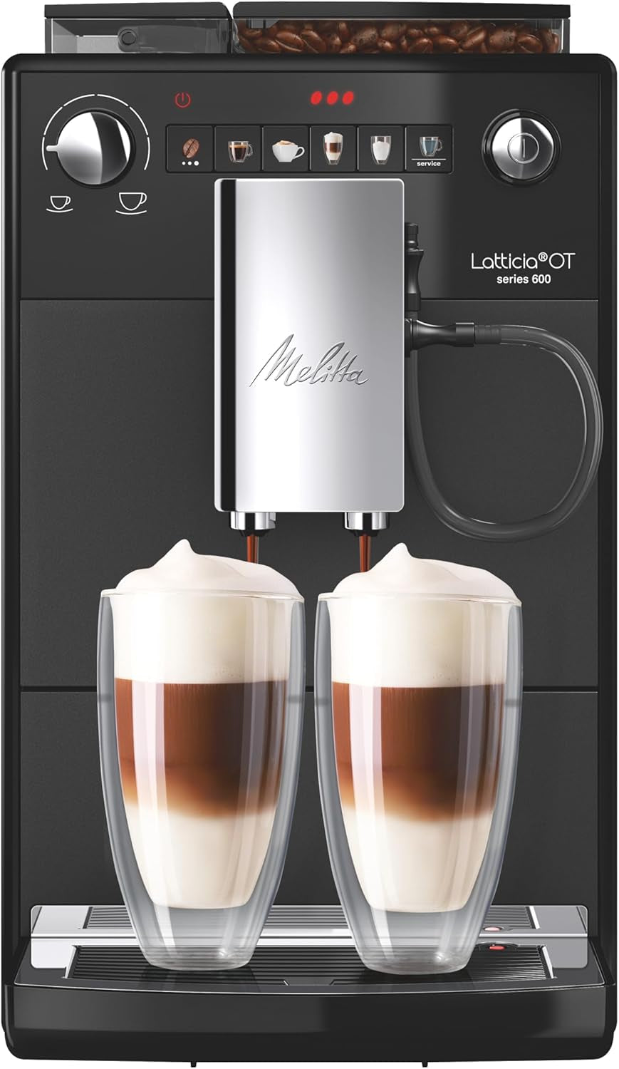 Melitta Latticia OT - Machine à expresso entièrement automatique avec système de lait, machine à expresso avec moulin pour par ex. café ou cappuccino, argent/noir