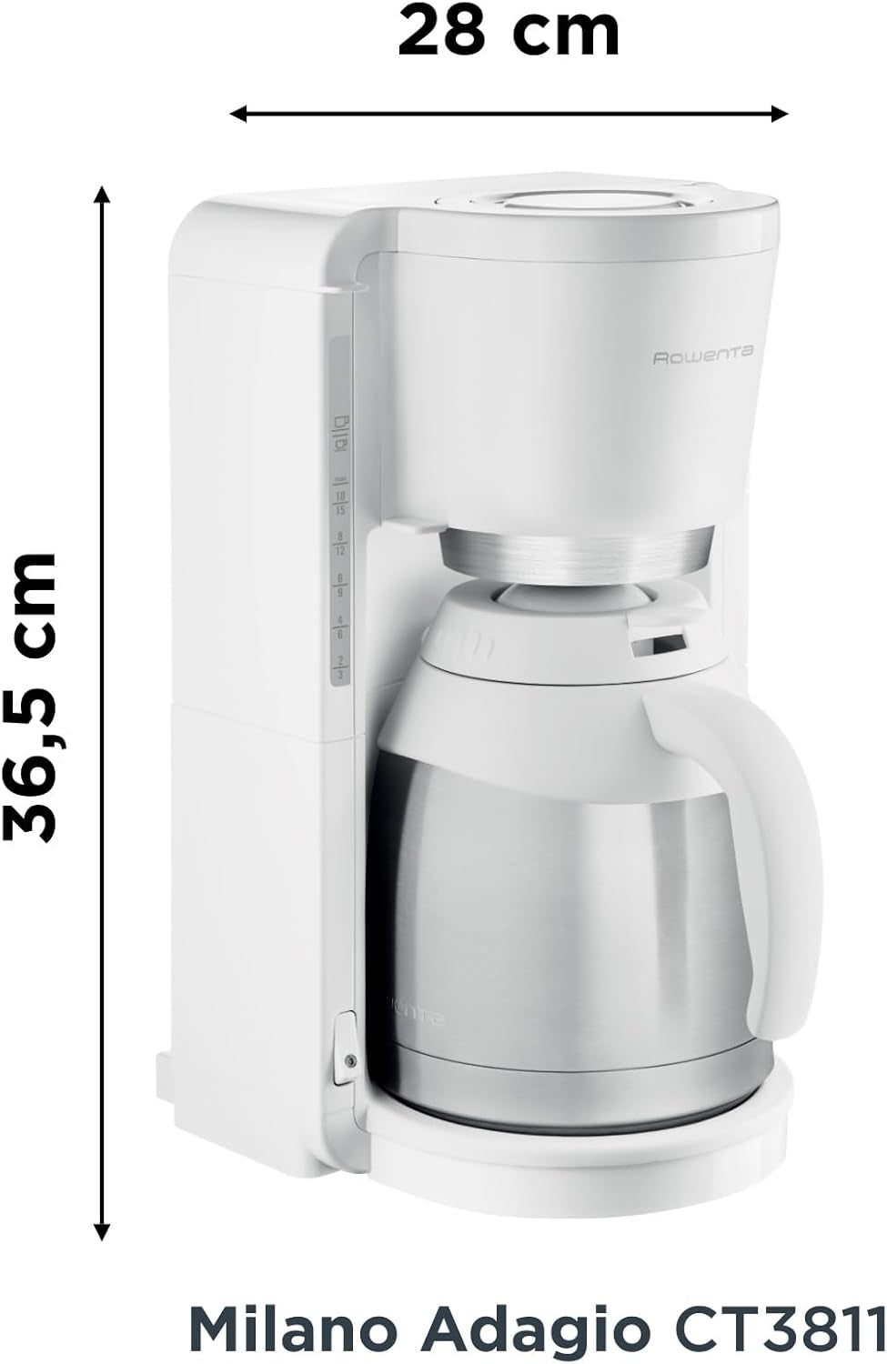 Cafetière à filtre Rowenta CT3811 Adagio Milano | Avec carafe thermique en acier inoxydable | 10-15 tasses | Arrêt automatique | Blanc/Acier inoxydable