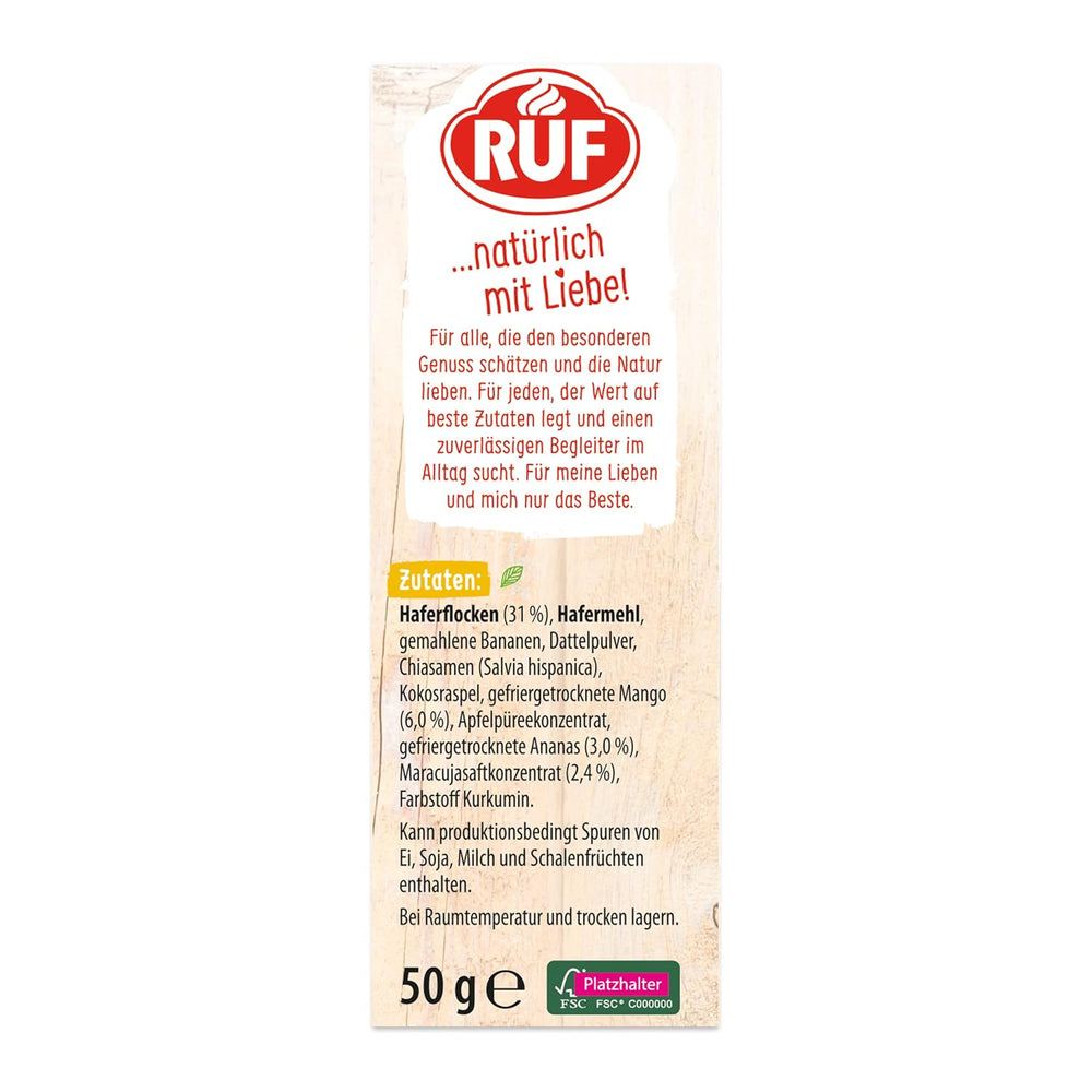 RUF Smoothie Bowl Tropilicious Mangue Passion Fruit Avoine Petit Déjeuner Snack Rapide et Facile Vegan 1 Sachet x 50g (Pack de 3)