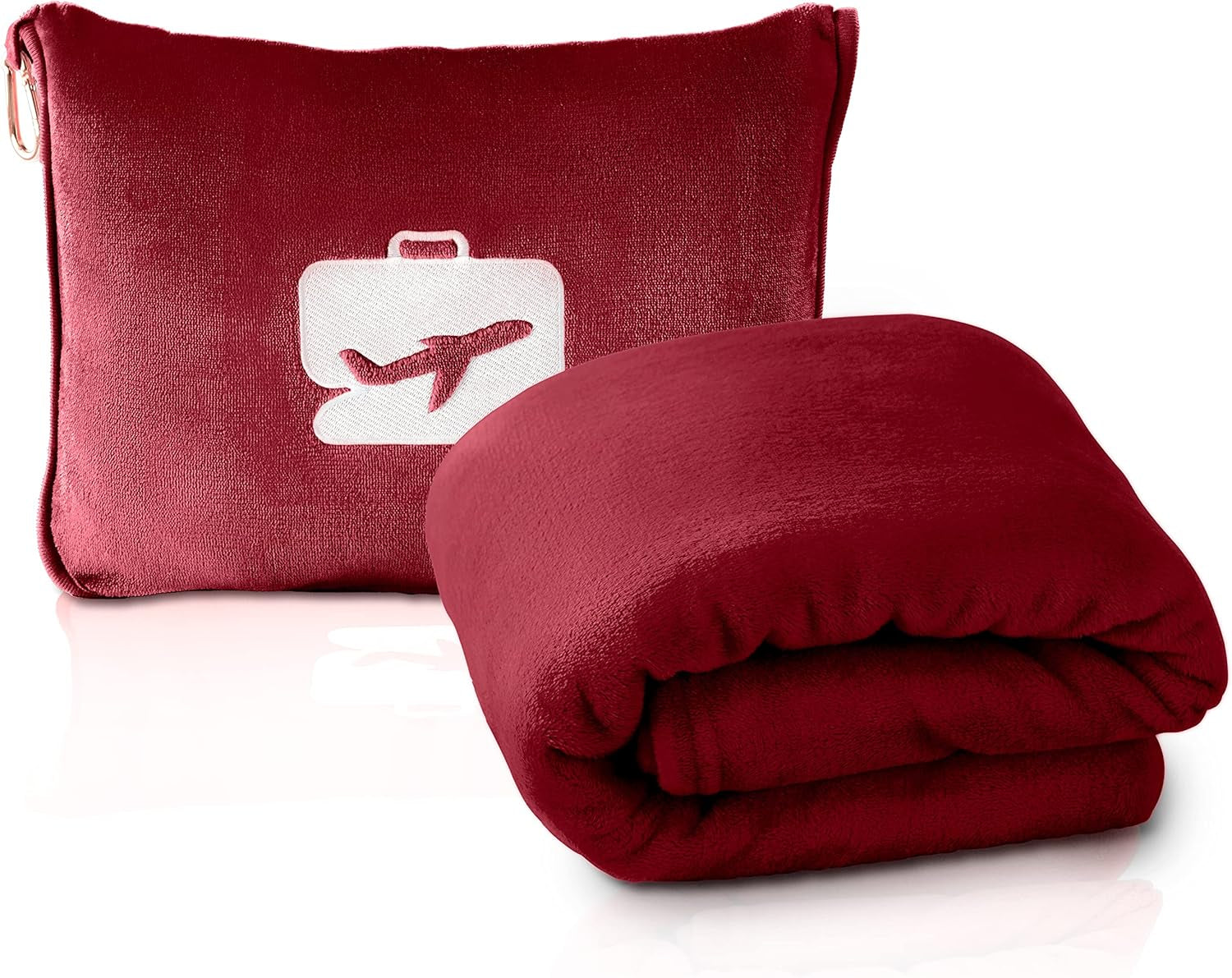 Couverture et oreiller de voyage Eversnug - Couverture d'avion douce 2 en 1 avec housse de coussin à poche douce, housse de sac à main et support de sac à dos (rouge bordeaux) Naty Shop Oreillers de voyage Couleurs bordeaux