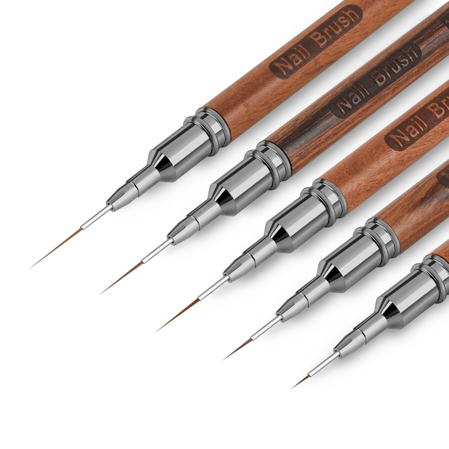 Lot de 5 pinceaux à ongles pour contour des ongles, ensemble de pinceaux de conception de peinture, outil de dessin de pointe d'ongle pour lignes longues, détails fins, dessin fin en taille 6/9/12/15/18 mm, noir