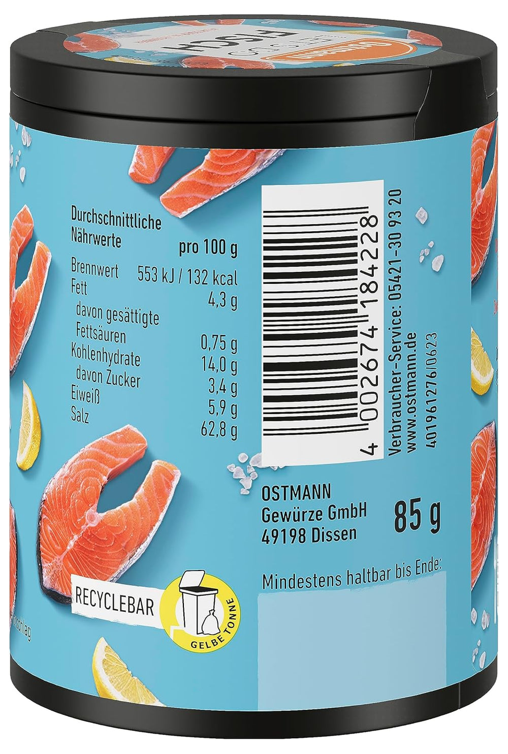 Ostmann Gewürze - Faisons du poisson polyvalent | Gewürzsalz pour Bratfisch, Flammlachs et Meeresfrüchte | Würziger Allrounder à la moutarde, au citron et à l'aneth | 85 g dans une barre de recyclage Metalldose