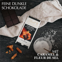 Lindt EXCELLENCE Caramel et sel de mer - Chocolat noir | Barre 100g | Au Caramel et Sel Marin (Fleur de Sel) | Saveur intense de cacao | Chocolat noir