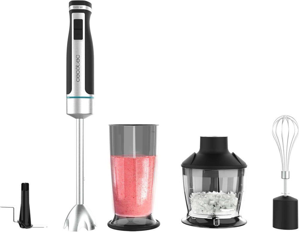 Cecotec Batteur à main Powergear 1500 - Klingen Aus Titanium Beschichtung, 21 Geschwindigkeitsstufen, 1500 W, Inklusiv Glas Mit Deckel. (Noir et Edelstahl, XL) Cuisine Naty Shop 4 Zubehörteile