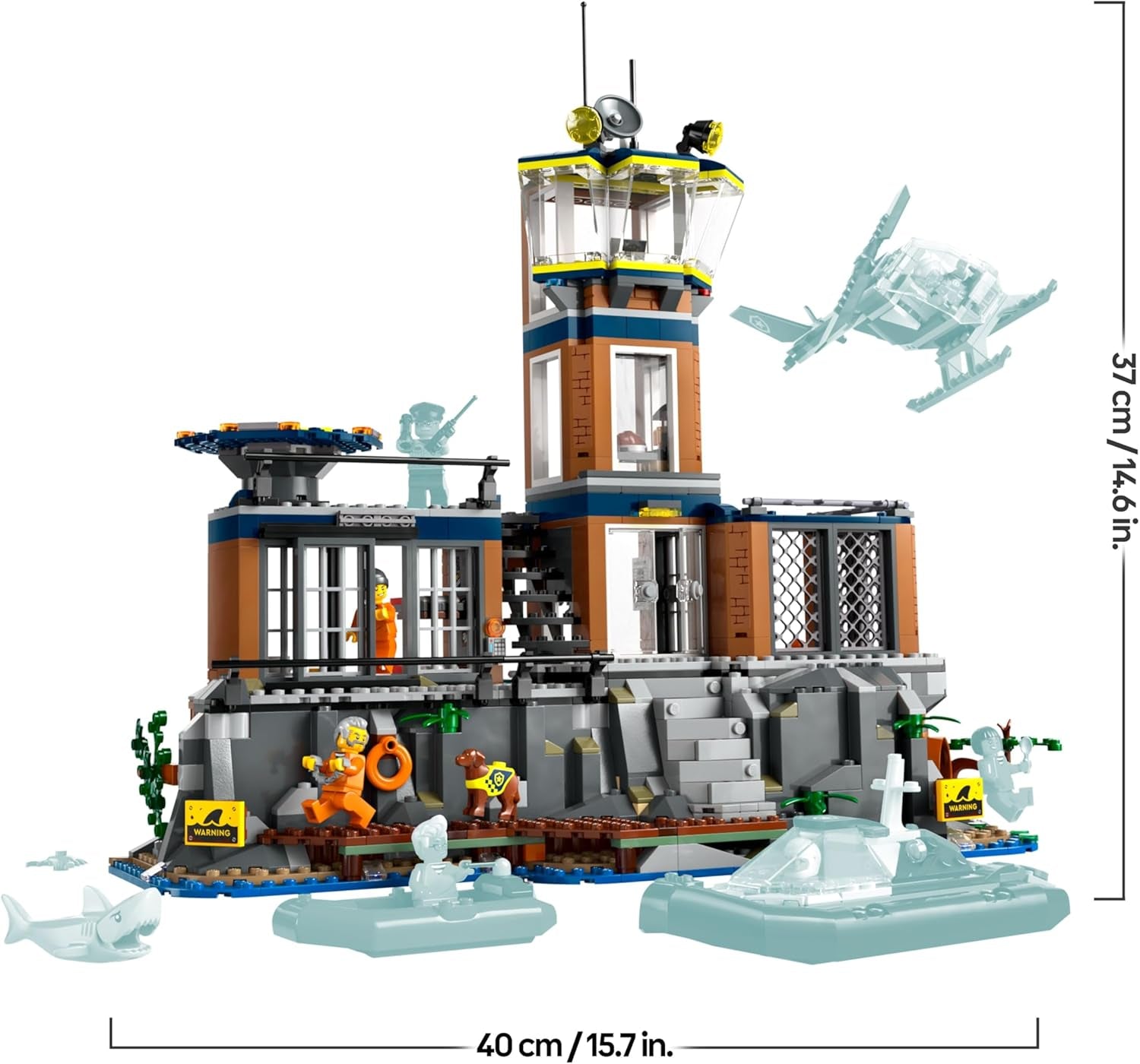 LEGO City Poste de police sur l'île-prison, jouet de police avec hélicoptère, botte et Hai, ensemble avec 7 figurines et chien, cadeau d'anniversaire pour garçons et filles à partir de 7 ans 60419