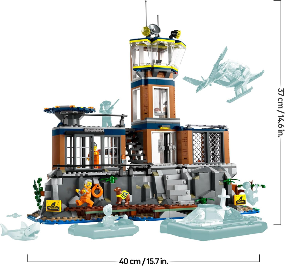 LEGO City Poste de police sur l'île-prison, jouet de police avec hélicoptère, botte et Hai, ensemble avec 7 figurines et chien, cadeau d'anniversaire pour garçons et filles à partir de 7 ans 60419