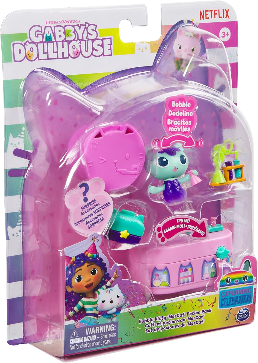 DREAMWORKS GABBY DOLLS HOUSE - Pack de meubles Meerkätzchen Bobble Kitty, figurine de chat avec meubles et accessoires de maison de poupée, à partir de 3 ans