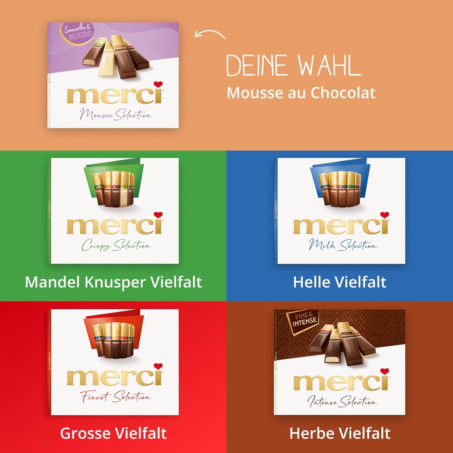 merci Variété Mousse au Chocolat Finest Selection – 1 x 210 g – Spécialités Mousse au Chocolat Exquise – Pralinés fourrés et non fourrés