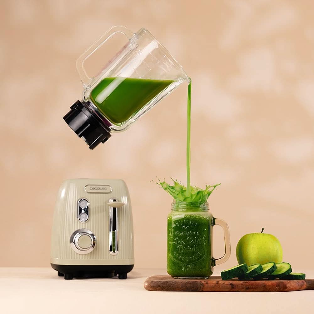 Cecotec Batteur Sur Socle Retro Power Noir Titane Retrogreen. 1200W Maximale Leistung, 2 Geschwindigkeiten, 4-Klingen-Messer Mit Schwarzer Titanbeschichtung Und 1.5L Krug, Vintage-Design in Green Kitchen Naty Shop