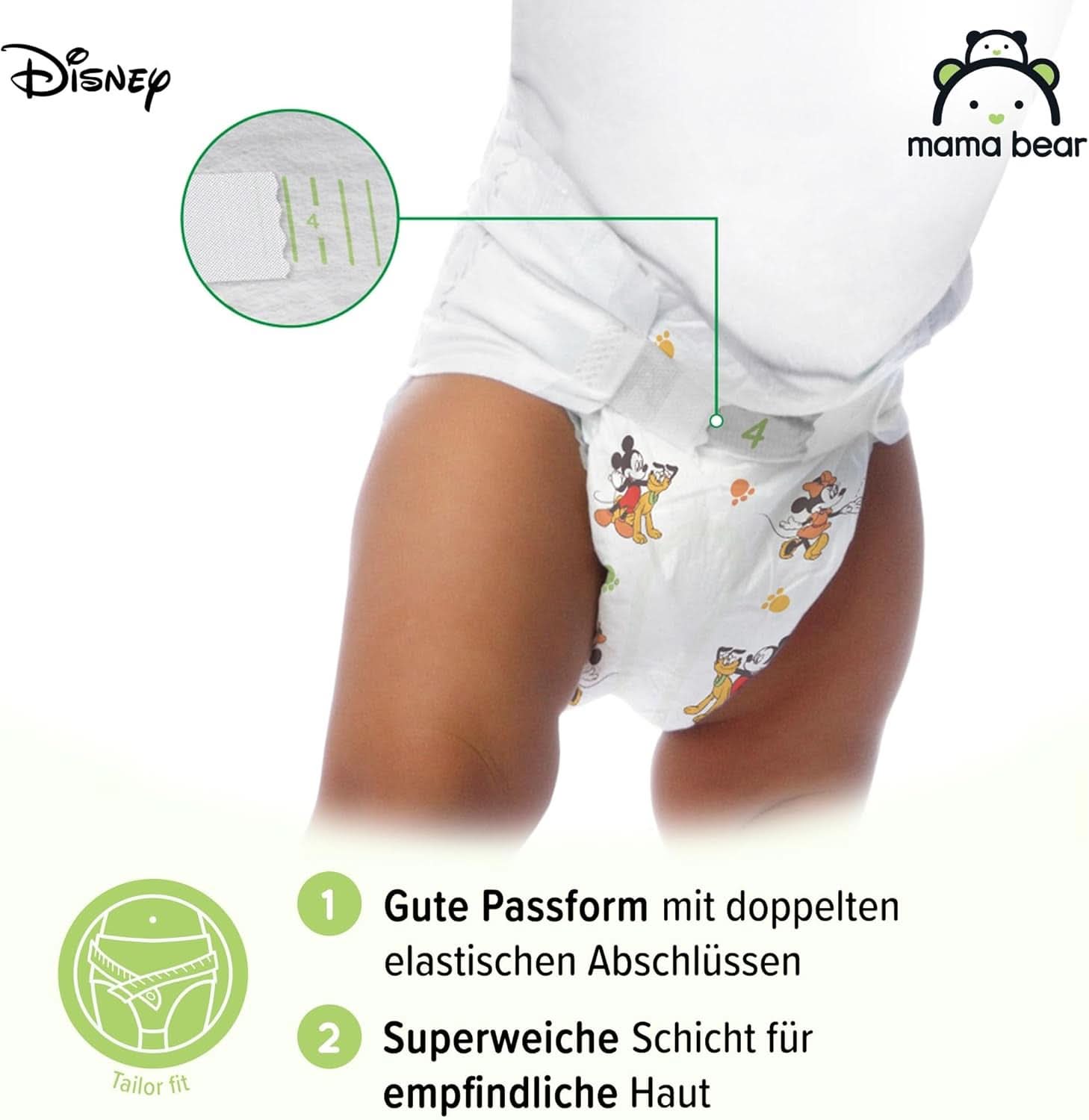 Couches Mama Bear Disney Ultra Dry taille 4 (8-14 kg), blanc, 84 pièces (1 paquet) Naty Shop