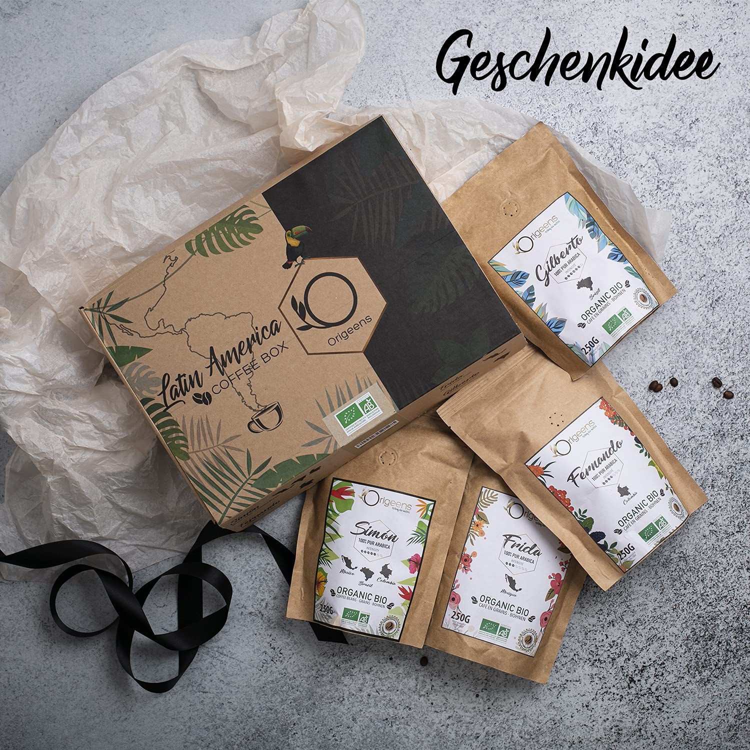 ORIGEENS Bio Kaffeebohnen Probiersset 1kg | Premium Bio Arabica Café Ganze Bohnen Set 4x250g | Röstung traditionnel | Ensemble de cafetières à café
