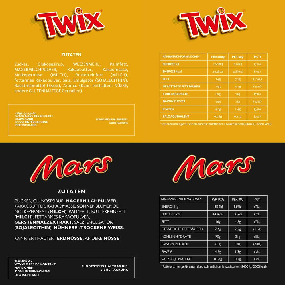 Mix de miniatures, Mars, Snickers, Bounty & Twix, Barres Classiques en format mini, 296 Barres, 3Kg Bonbons Chocolat Naty Shop