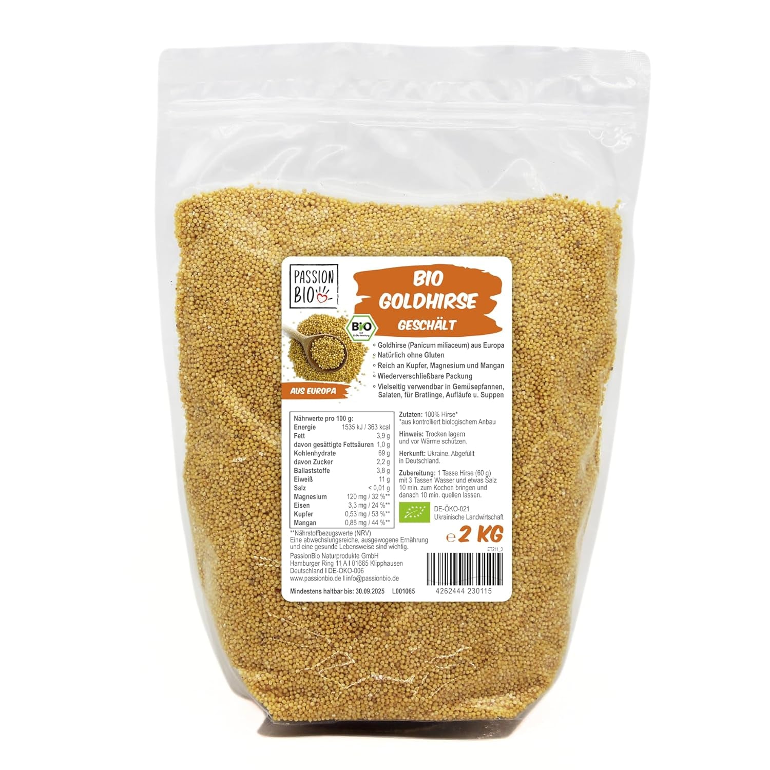 PassionBio millet doré bio 2 KG - emballage refermable