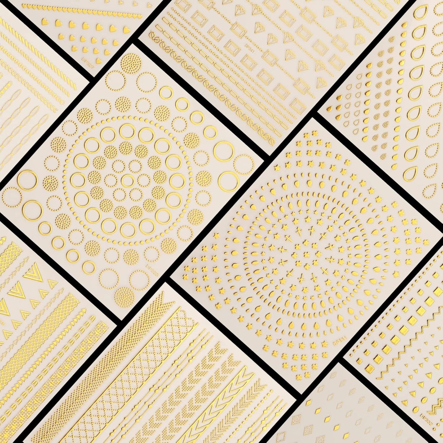 MWOOT 10 feuilles d'autocollants dorés pour ongles, autocollants pour nail art, autocollants 3D pour ongles, ensemble de bandes de lignes, décoration métallique DIY