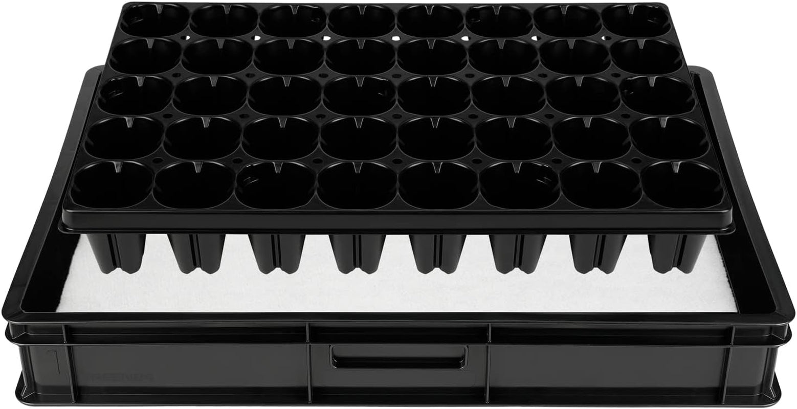 Système de propagation GW-285 composé d'un bac à eau professionnel GW657, d'un tapis capillaire assorti (absorption d'eau 3 L par m²) et d'un plateau à pots avec 285 pots (23x23 mm, hauteur 54 mm) en taille européenne (600x400 mm)