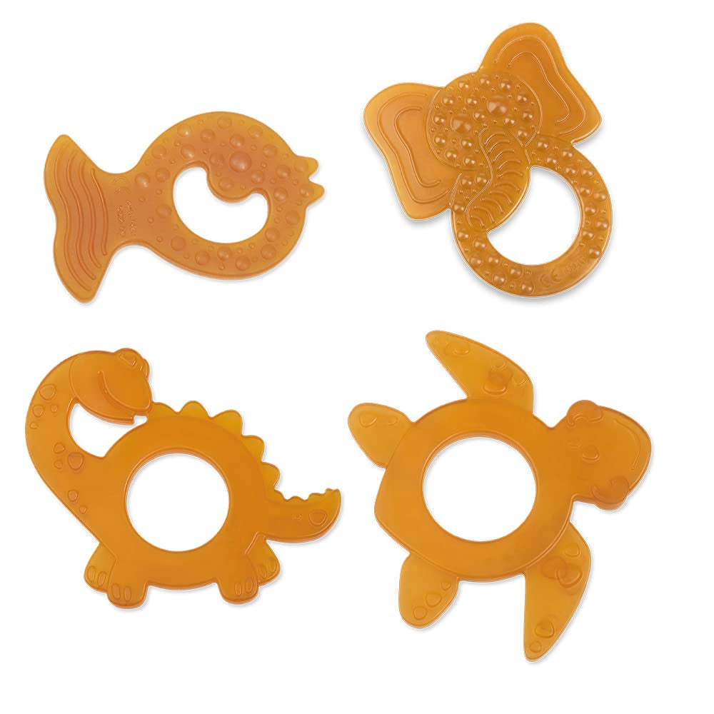 GRÜNSPECHT Anneau de dentition en caoutchouc naturel biologique pour bébés, massage des gencives, sans BPA, doux, favorise la motricité fine, motif dinosaure (639-V1)